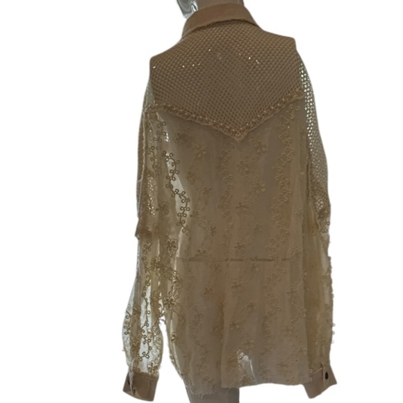 Porter Collective Cream Lace & Pearl Oversized Balloon Sleeve Shirt Size M - Picture 9 of 15